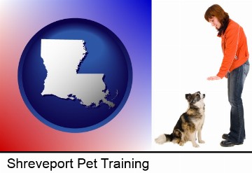 a woman training a pet dog in Shreveport, LA